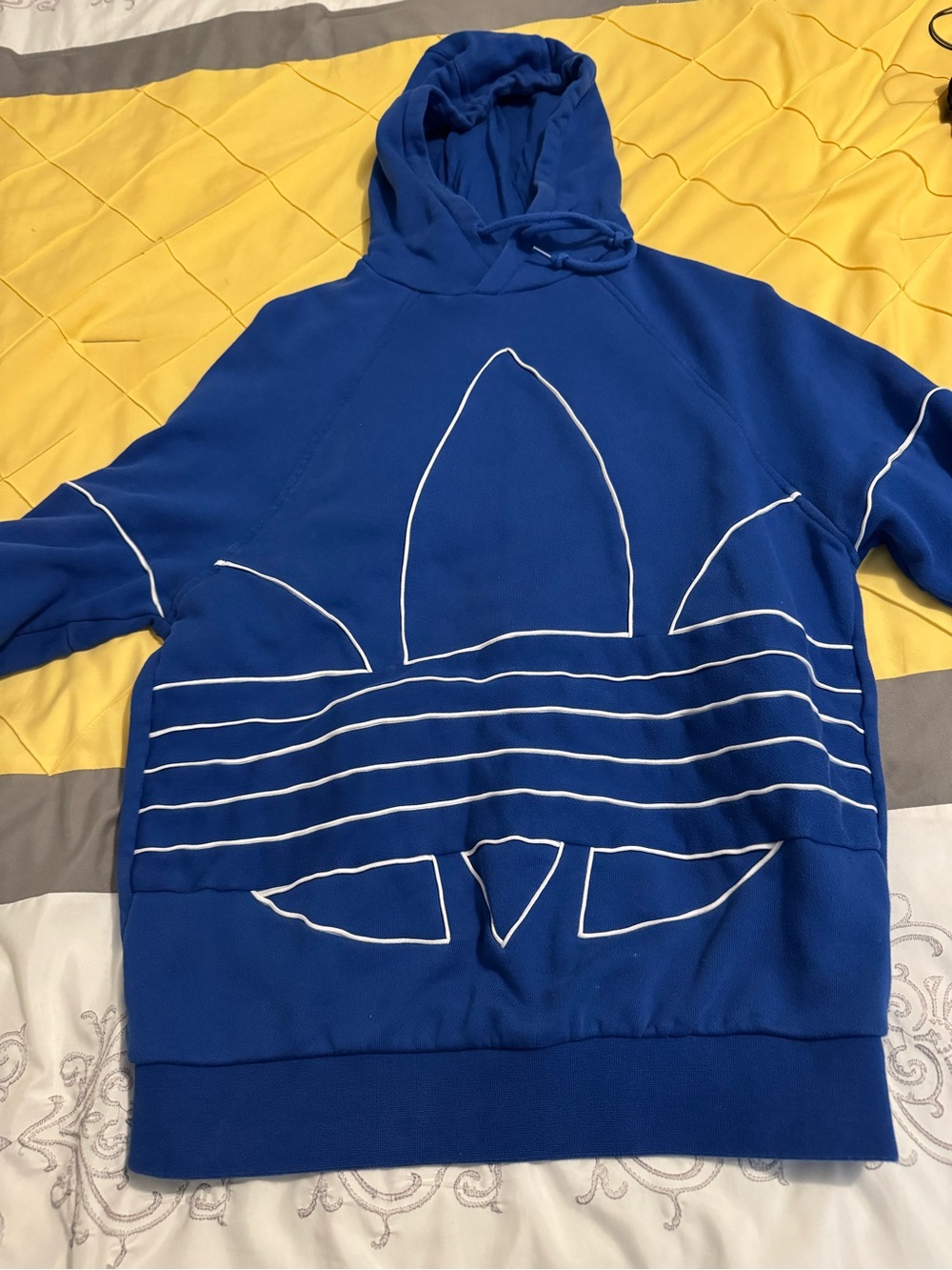 adidas Royal Blue Crewneck Hoodie with White Trefoil Outline